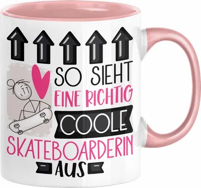 Produktbild von Skateboarderin Geschenk Tasse Geschenkidee für Skateboarderin Geburtstag Weihnachten Spruch So Sieht Eine Richtig Coole Skateboarderin Aus Kaffee-Becher  (Rosa)