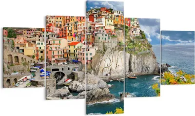 Produktbild von Bild auf Leinwand - Leinwandbild - Italien küste felsen landschaft - 125x70cm - Wand Bild - Wanddeko - Leinwanddruck - Bilder - Kunstdruck - Leinwand bilder - Wandkunst - EA125x70-2710