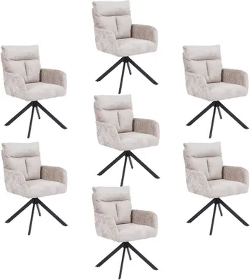 Produktbild von HOME DELUXE Esszimmerstuhl mit Armlehne ALUNA Chenille - 7er Set Beige I Küchenstuhl, Polsterstuhl, Designstuhl, Armlehnstuhl, Armlehne, Lehne, Gepolstert, Edel, Modern, Retro, Hochwertig, Weich, Stilvoll, Pflegeleicht, Wohnzimmer, Drehfunktion