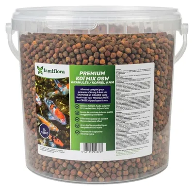 Produktbild von Famiflora Koi Mix OSW 6 mm - Teichfische & Koi - 5 Liter (ca. 1,68KG) - Schwimmende Pellets von 6 mm - Leicht verdauliches Hauptfutter - Enthält Spirulina und Präbiotika