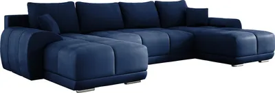 Produktbild von Ecksofa SCARLO U mit Schlaffunktion 180x360 cm, Sofa U-Form mit Bettkasten, Polsterecke, Wohnlandschaft, Sofa XXL, Samtstoff - Blau MH77