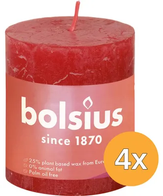 Productafbeelding van 4x Bolsius Shine Rustiekkaars 80/68 Delicate Red (1 stuk)