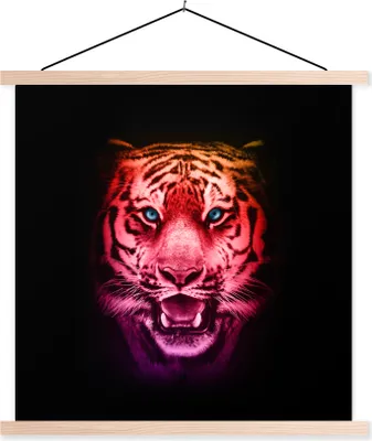 Produktbild von MuchoWow® Textilposter Tiger - Farben - Tiere 120x120 cm mit holzfarbenen Rahmen - Textil-Poster