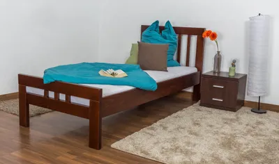 Produktbild von Einzelbett "Easy Premium Line" K8, Buche Vollholz massiv dunkelbraun lackiert - Liegefläche: 90 x 190 cm