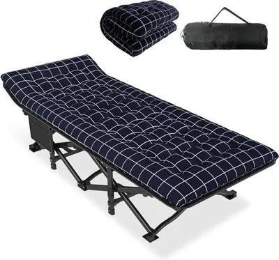 Produktbild von Campingbett – Klappbares Gästebett für bis zu 200 kg, Klappbett mit Seitentasche, tragbare Campingliege, Outdoor, Garten, Camping, Reisen, Innenbereich
