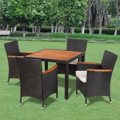 Produktbild von vidaXL 5-tlg. Garten-Essgruppe mit Auflagen Poly Rattan Schwarz