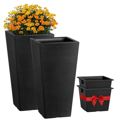 Productafbeelding van VEVOR Bloempotset, 2 stuks, Grote plantpot 570 mm, Modern design, Plantenbak, geschikt voor veranda, terras, buiten, binnen, zwart