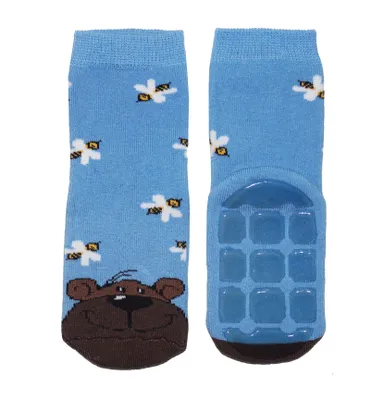 Produktbild von Kinder ABS-Socken aus Baumwolle Honigbär Mittelblau Größe 31-34