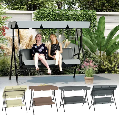Produktbild von YARDIN Hollywoodschaukel 3 Sitzer,Gartenchaukel mit Verstellbares Sonnendach,Schaukelbank bis 200kg Belastbar,Gartenliege Wetterfest Outdoor & Indoor,176x110x152cm,Beige