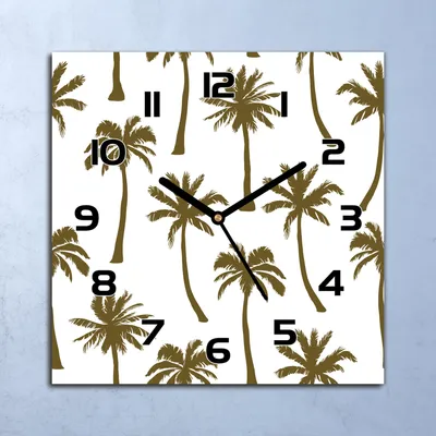 Produktbild von Wanduhr Echt-Glas-Küchenuhr Exotische Palmen Quarz Lautlos 30x30 Deko Bilder