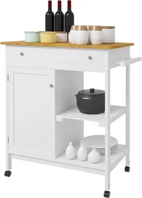 Immagine prodotto di Isola da cucina regolabile, bianca, 44x80x88 cm, con rotelle