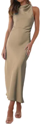 Produktbild von Halfisland Satin, hoher Halsausschnitt, rückenfrei, ärmellos, Midi-Kleider für D