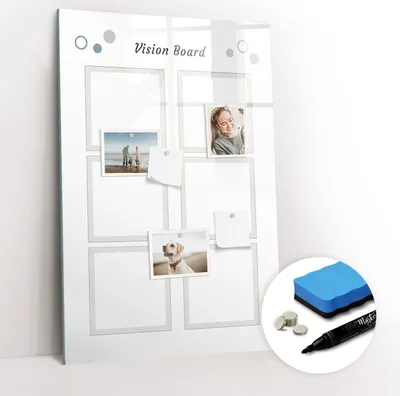 Produktbild von Magnetische Wandtafel - Schwarzer Marker + Schwamm + Magnete - 60 x 90 cm - Vision Board