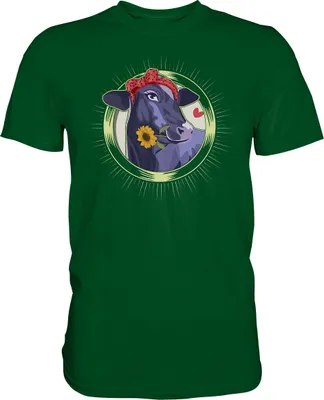 Produktbild von Kuh Sonnenblume T-Shirt Lustiges Bauernhof Garten Geschenk Gärtner – Bottle Green / S