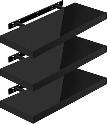 Produktbild von WOLTU 3er-Set Wandregal, Schweberegal, Holz Board, Schwarz, 60x22.9x3.8cm