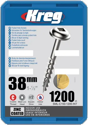 Produktbild von Kreg Pocket-Hole Schrauben 38 mm, Verzinkt, Maxi-Loc, Grobgewinde - 1200Stk.