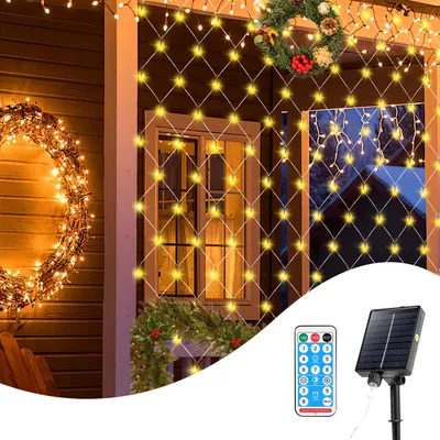 Produktbild von Peviasot Solar Lichternetz 2x2M Warmweiß Lichterkette Weihnachtsbeleuchtung Lichtervorhang mit 8 Leuchtmodi Speicherfunktion Partydeko