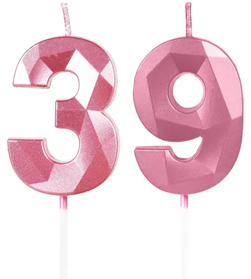 Zahlenkerzen 39 rosa, 5 cm, 2 Stück, Geburtstagstorte