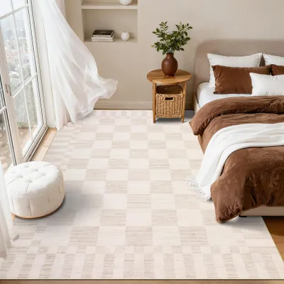 Geometrischer Teppich, Creme, 160x230 cm, waschbar, rutschfest