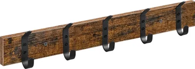 Produktbild von Wandgarderobe aus Holz mit 10 Haken - Kompakter Wandgarderobenständer - Industrieller Stil - Vintage Braun/Schwarz