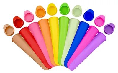 Produktbild von Set mit 10 Silikon-Eisformen mit Deckel für Eis am Stiel