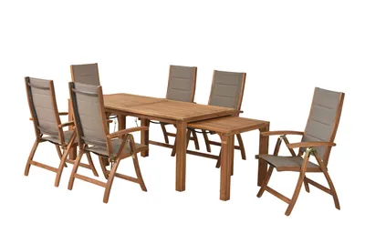 Produktbild von Merxx Gartenmöbel Set Acapulco 7tlg., 6 Klappsessel, Flex Ausziehtisch - Akazie/Textil