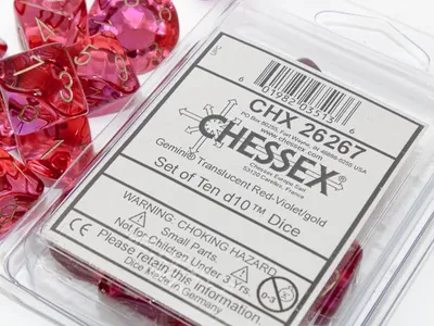 Immagine prodotto di Set di cubi Chessex Gemini trasparenti rosso-viola/oro 10 pezzi