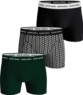 Produktbild von BJÖRN BORG Herren Boxershorts, 3er Pack - Baumwolle Stretch Boxer, Unterhose, Baumwolle Schwarz/Grün XL