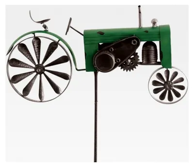 Produktbild von Metall Gartenstecker mit Windrad - Traktor Grün - wetterfest - Antik-Effekt - Windräder: Ø18cm, Motiv: 51x32cm, Gesamthöhe: 160cm – ansprechende Gartendekoration