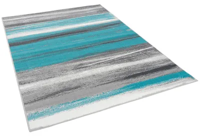 Produktbild von Modern Designer Teppich Velours Samba, Größe:190x280 cm, Design:Türkis Grau Stripes