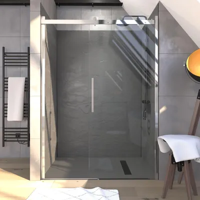 Image de Porte de douche 140x200 cm + 1 porte coulissante verre trempé 8mm - sens d'ouverture réversible