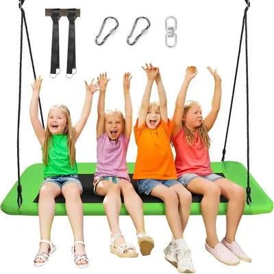 Immagine prodotto di Altalena a nido - Altalena da albero - Rettangolare 150 x 80 cm - Fino a 150 kg - Corde regolabili 100-180 cm - Per più bambini - Verde