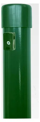 Produktbild von 10 Metallzaunpfosten Ø34 mm, 100 cm, Pulverbeschichtet RAL 6005 Moosgrün, inkl. 3 Spanndrahthalter & Pfostenkappe, für Maschendrahtzaun bis 80 cm, Garten, Tiergehege, Zubehör verfügbar