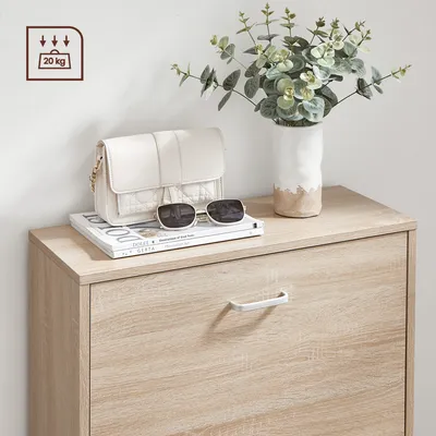 Produktbild von VASAGLE Schuhschrank Schuhregal mit 3 Klappen Schuhkipper 120x60x24cm naturfarben