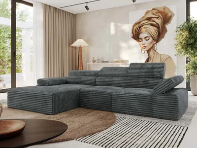 Produktbild von MKS MEBLE L-form Ecksofa RILASSO mit Relax-Funktion, verstellbare Kopfstützen - Dunkelgrau Cord - Links