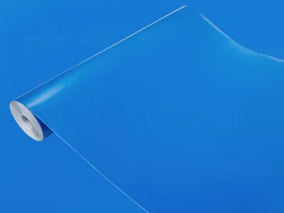 A roll of blue adhesive film is shown against a solid blue background.
