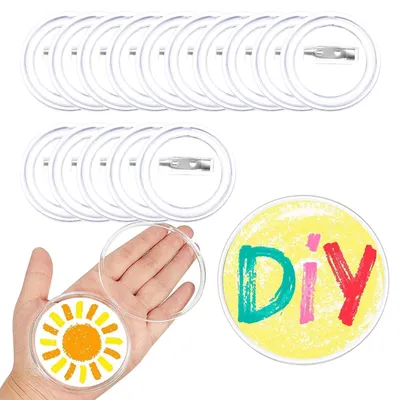 15 DIY-Ansteckbuttons, 75 mm, transparent, ohne Maschine
