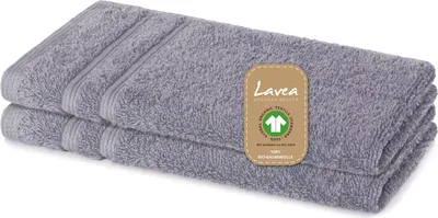 Produktbild von Lavea® 2er Set Gästetuch 30x50 cm, Gästehandtücher Bali aus Baumwolle, saugstark, 100% GOTS Baumwolle, Hellgrau