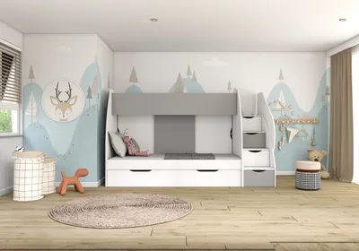 A child's bedroom with a bunk bed and playful decor.