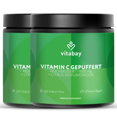 Produktbild von Vitabay Vitamin C 1000 mg – 1000 (2er Bundle) vegane Retardtabletten – gepuffert mit Citrus-Bioflavonoiden – zeitverzögerte Abgabe