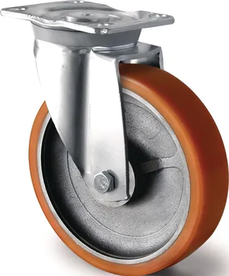Immagine prodotto di Ruota per carrello girevole per carichi pesanti - 200 mm, portata 1000 kg, carrello girevole in poliuretano guarnito, 135 mm x 110 mm