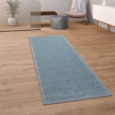 Produktbild von In-& Outdoor Teppich Balkon Terrasse Küchenteppich Bordüren Design Türkis Grösse 200x350 cm