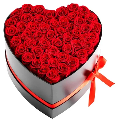Produktbild von Kunstblumen, konservierte Rosen - 50 Stück - Rot - Herzförmige Schachtel