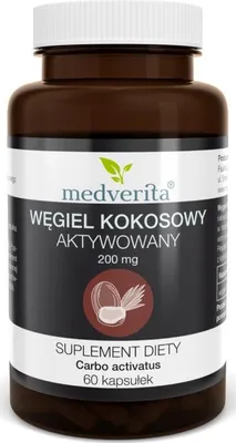 Produktbild von MEDVERITA Aktivkohle aus Kokosnuss 200 mg, 60 Kapseln