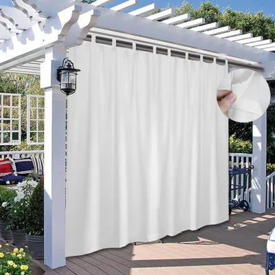 Produktbild von Vorhang Wasserdicht Blickdicht Gardine Sonnenschutz Outdoor Verdunkelungsvorhnge mit Schlaufen fr Terrasse Balkon Garten Hof, 254x244cm, Wei