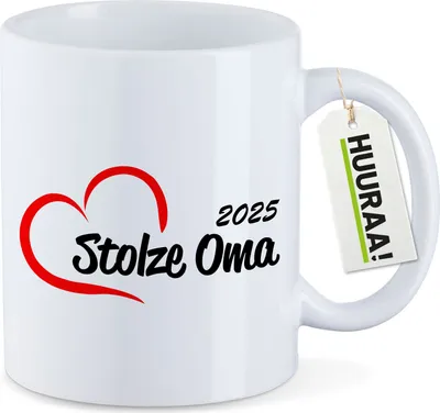 Produktbild von Huuraa Kaffeetasse Stolze Oma 2025 Herz 330ml Weiß Keramik Kaffeebecher Geschenkidee