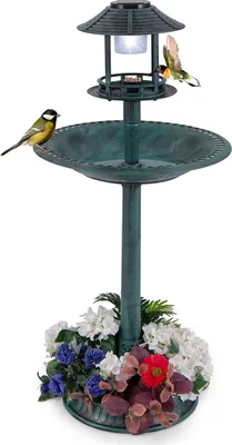 Produktbild von GOPLUS Vogeltränke stehend, Vogelbad Retro mit Solarlicht, Vogelbrunnen Winterfest mit Blumenpflanzer, Garten Tränke Bad für Wildvögel, Bronze