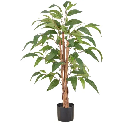 Produktbild von CREATIV green Mangobaum Kunstpflanze 100 cm grün mit Naturstamm im Topf Zimmerpflanze Dekopflanze