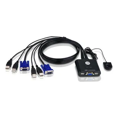 Produktbild von ATEN 2-Port-USB-VGA-Kabel-KVM-Switch mit Remote-Port-Wähler, 2048 x 1536 Pixel, QXGA, 0,14 W, Schwarz