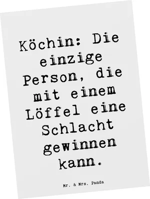 Produktbild von Mr. & Mrs. Panda Postkarte Spruch Köchin Stärke - Weiß - Geschenk, Ansichtskarte, Postkarten, bildkarte, Koch, Löffelschlacht, Köchinnen, personalisierte Geschenke, Beruf